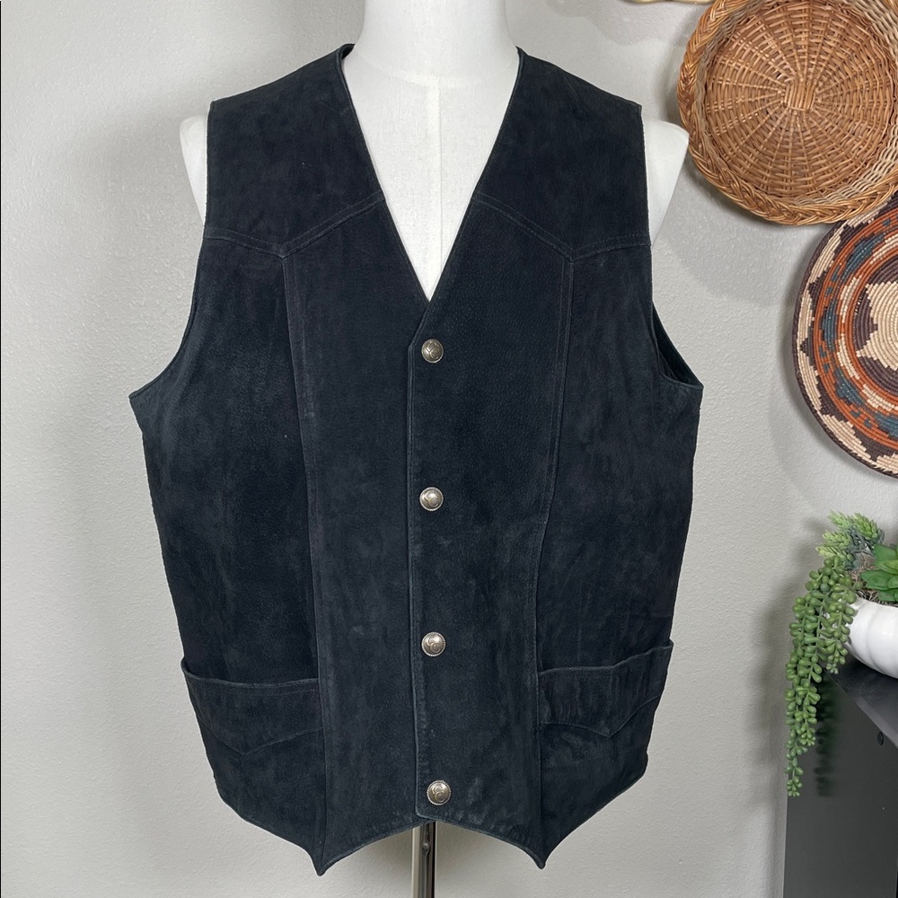 Genuine Leather Black Suede Rockabilly Western Vest Cripple Creek Mens Size XL